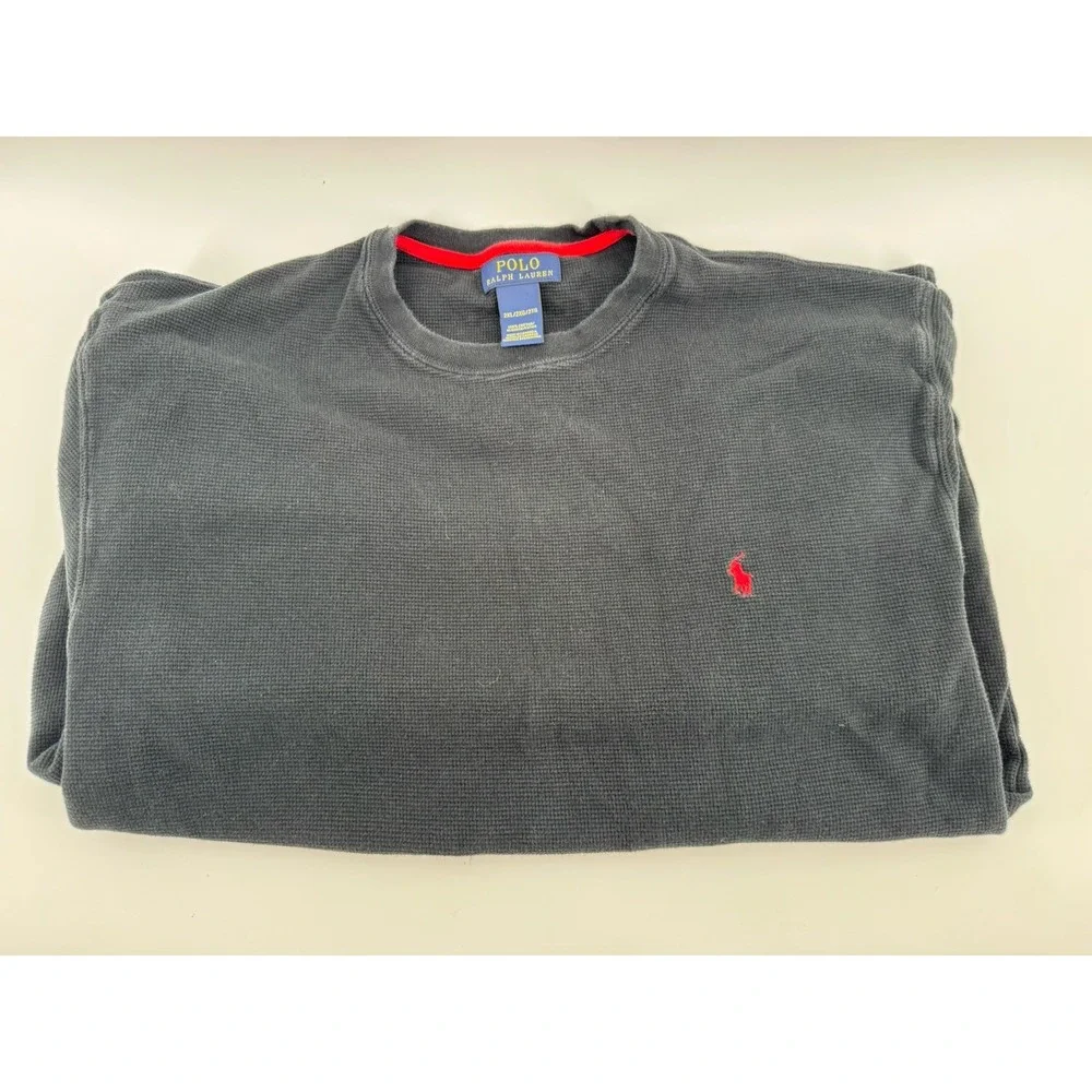 Polo Ralph Lauren Long Sleeve Thermal Waffle Shirt 2XL Black Logo Red Pony